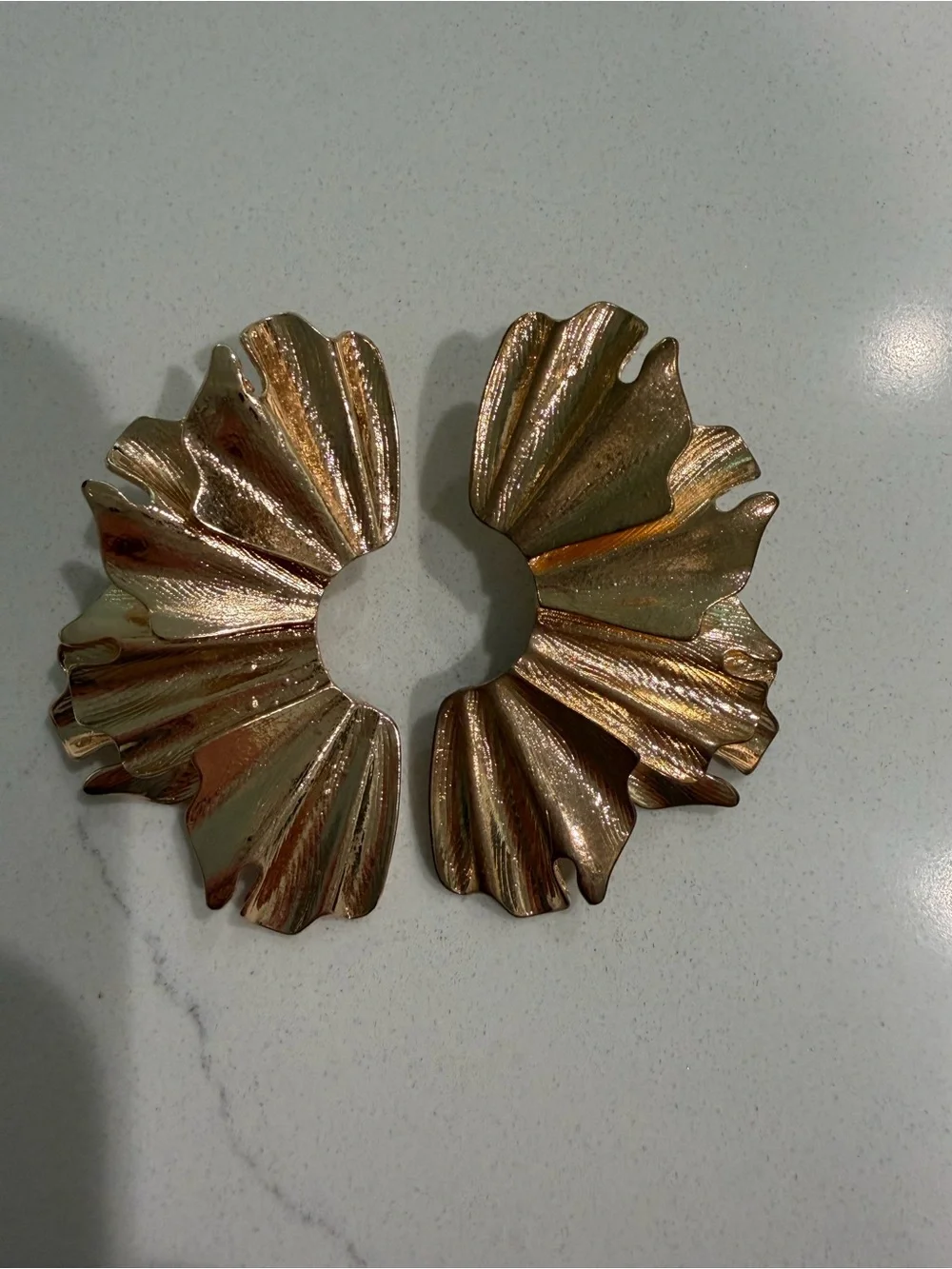 Anthropologie  Gold Ruffle Hoop Earrings